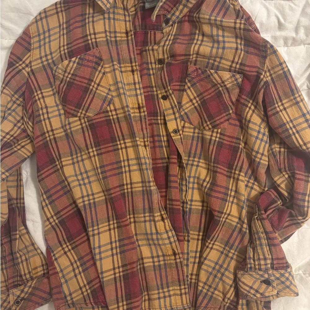 Natural Reflections Red and Yellow Plaid Button-Down Shirt
